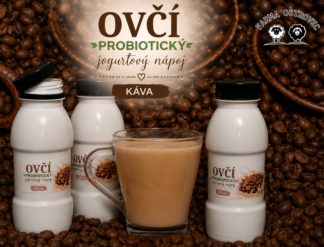 Ovčí probiotický jogurtový nápoj s příchutí kávy