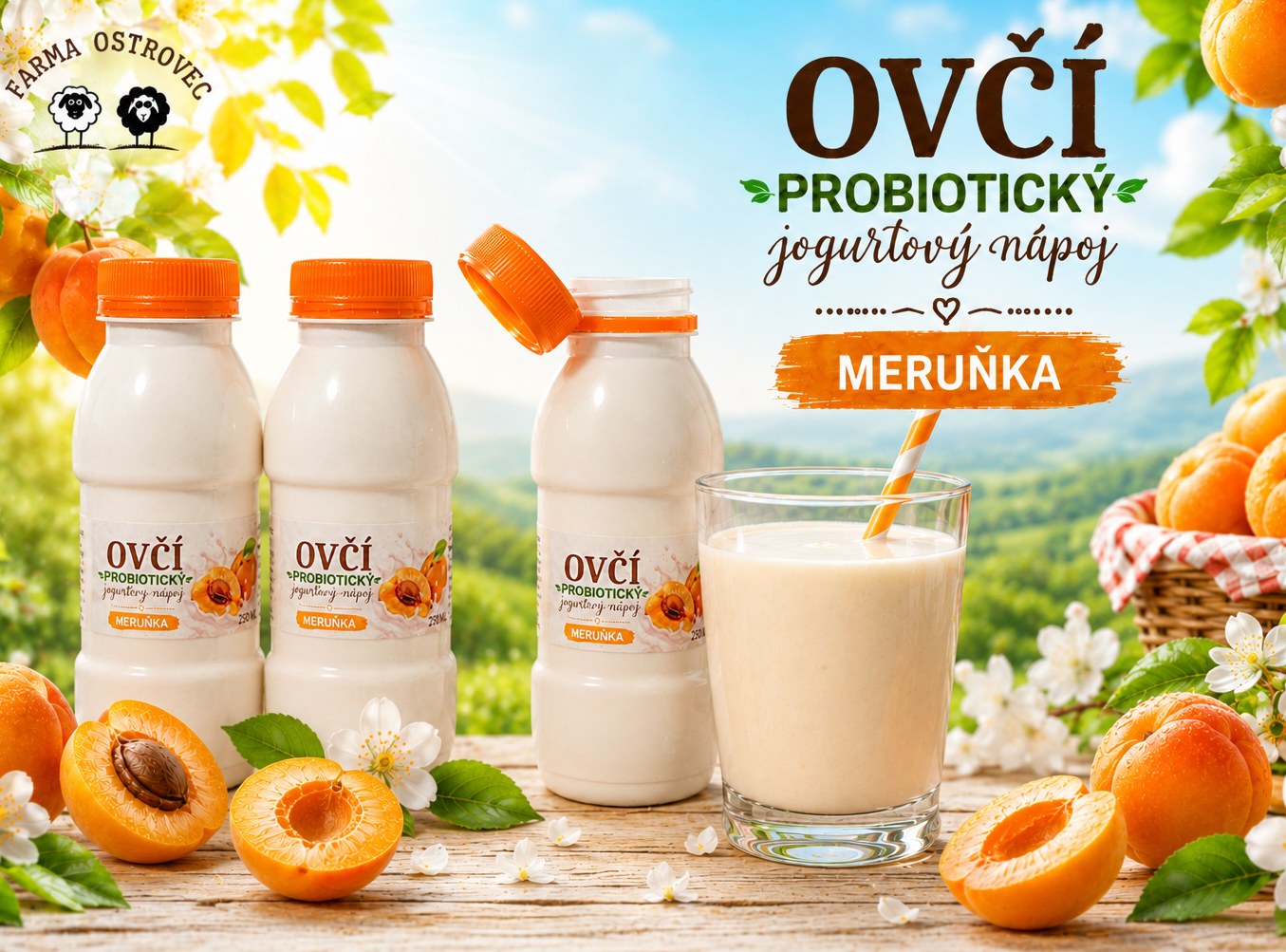 Ovčí probiotický jogurtový nápoj meruňkový